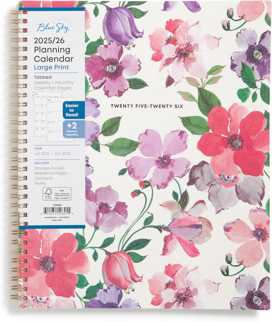 Blue Sky 2025-2026 Large Print Weekly and Monthly Academic Year Planner Calendar, July 2025 - June 2026, 8.5" x 11", Flexible Cover, Wirebound, Storage Pocket, Laminated Tabs, Charlotte