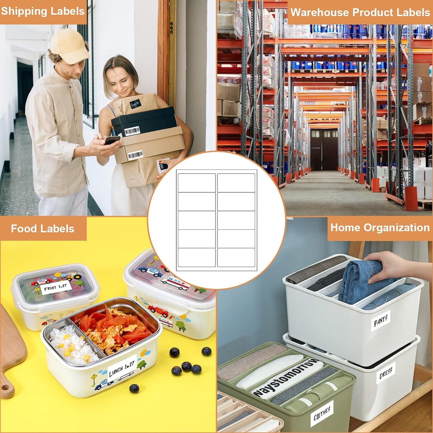 1000 2" x 4" Laser/Ink Jet Shipping Labels, 100 Sheets (10 Labels per Sheet), Compatible with Template 5163, 8163, 5137, 5263, 5523, 5963, 6427, 6528, 8463, 18163