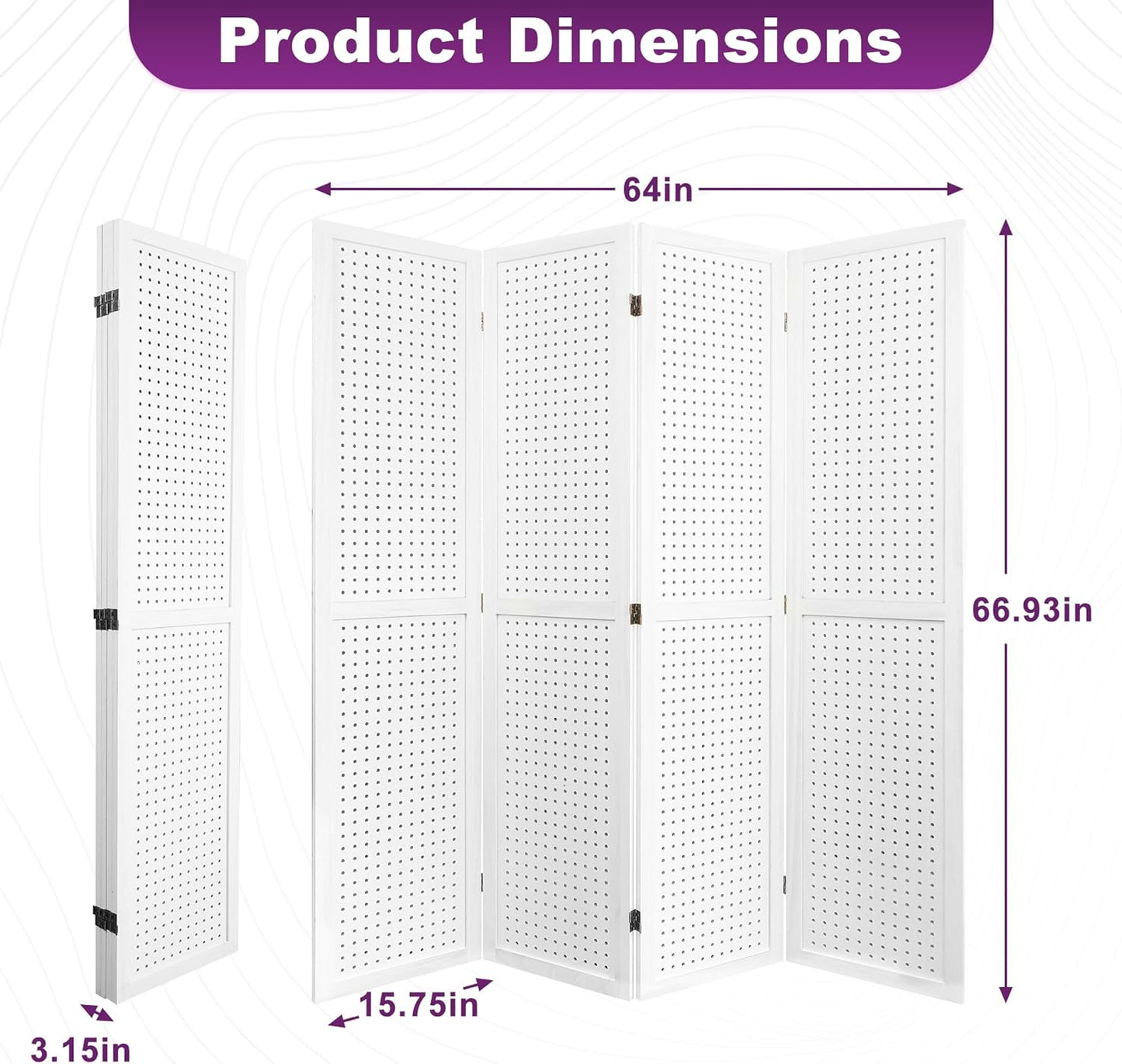 2 Pack Room Divider, 5.6FT Folding Room Divider Panel, 4 Panel Pegboard Display Wood Partition Wall Divider for Room Separation& Craft Shows, White