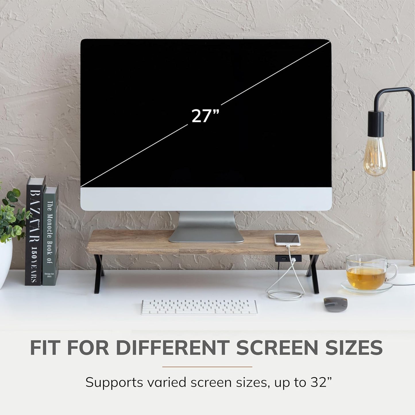 Anji Mountain Monitor Stand - Desktop Organizer & Laptop Riser, Ergonomic Monitor Riser, Space-Saving Monitor Stand for Desk, Durable Construction, Easy Assembly, Ideal for Home & Office,Natural