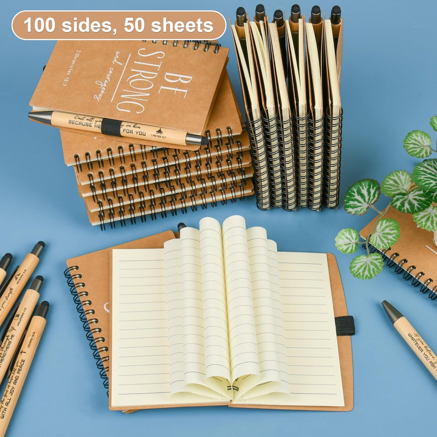 Christian Prayer Journal Spiral Notebooks Bulk with Pens - Small Notepads (4.13”x5.43”) - inspirational Gifts for Women men,Church Members & Bible Study Groups (60 sets Brown)