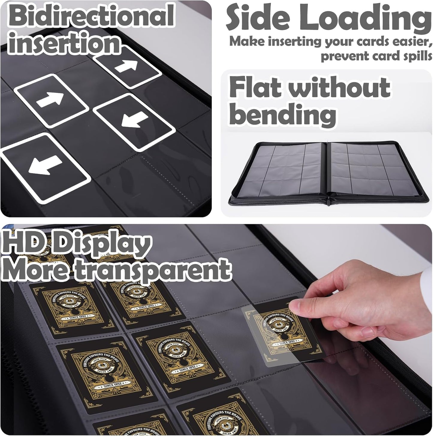 1000+ Pockets Trading Card Binder, 16 Pockets Trading Card Binder Ringless Side Loading Trading Card Album Folder for TCG,MTG,Sports Cards(Gray)