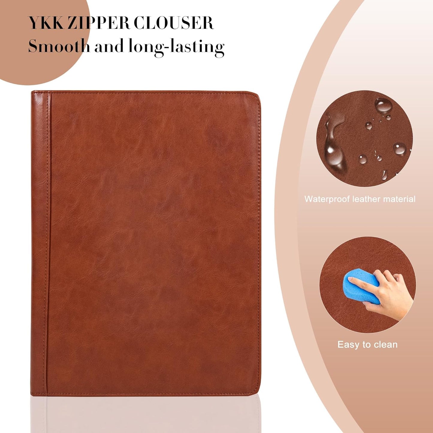 Padfolio with Zipper, Portfolio Binder, Leather Portfolio with Zipper for Men Women, Portfolio Organizer, Padfolio Business Resume A4/Pad (Custom Brown)