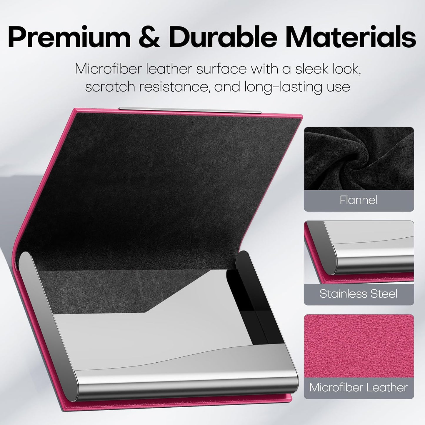 Padike Business Card Holder, Business Card Case Professional PU Leather & Stainless Steel Multi Card Case,Business Card Holder Wallet Credit Card ID Case/Holder for Men & Women. (Rose red)