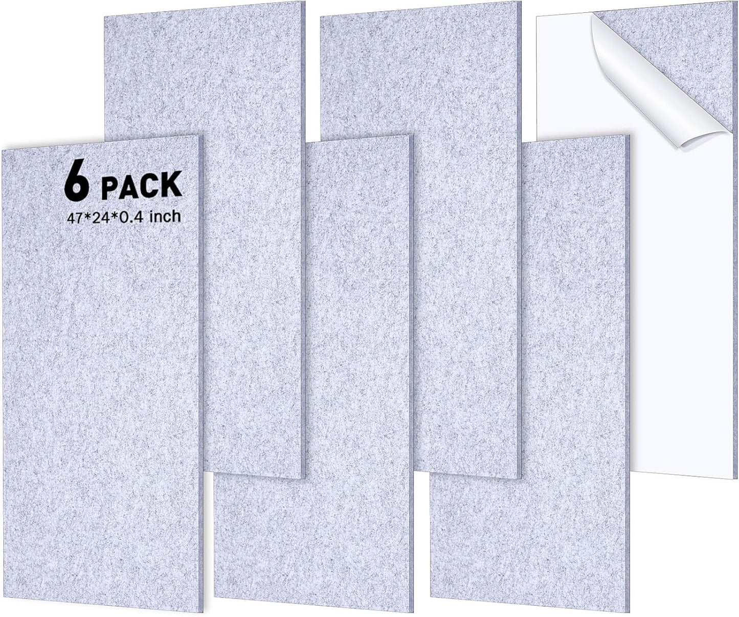 Frienda 6 Pack Large Acoustic Panels 47 x 24 x 0.4 Inch Fabric Wrapped Sound Proof Self-adhesive High Density Foam Panels for Recording Studio Acoustical Treatments Home Office(Silver Gray)