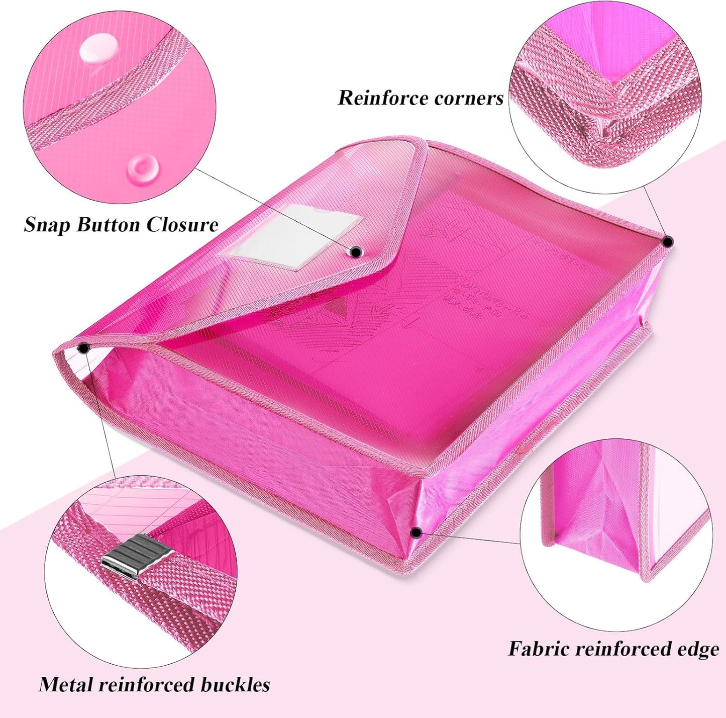 10 Pieces Plastic File Folders Envelope Expanding File Wallet Organizer Documents Folder with Snap Closure and Pocket, A4 Size Waterproof Transparent Pouch(Pink,Horizontal)