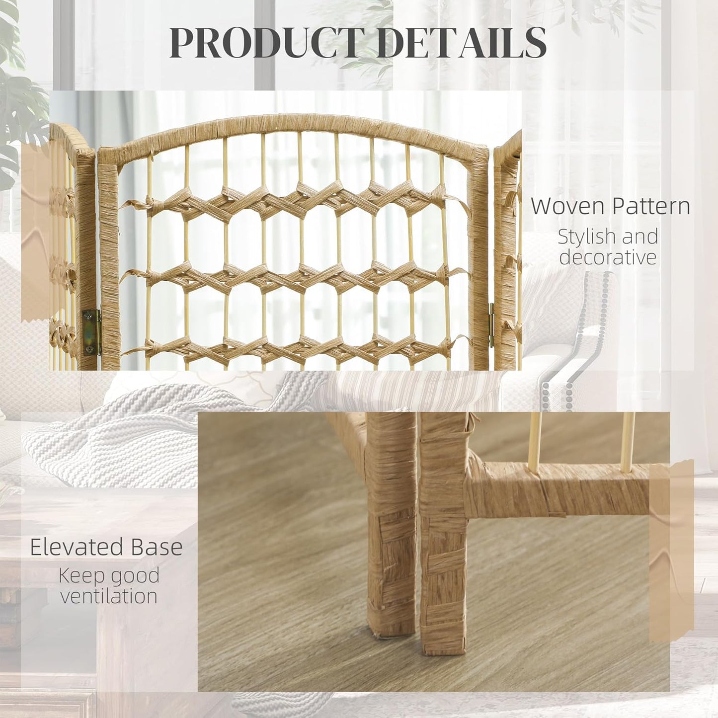 HOMCOM 8 Panel Room Divider, Folding Privacy Screen, 5.6' Room Separator, Wave Fiber Freestanding Partition Wall Divider, Natural