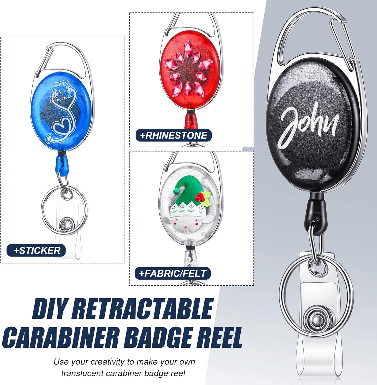 100 Pack Retractable Badge Reels Bulk Heavy Duty Badge Reel Holders with Carabiner Belt Clip and Keychain for Lanyard Card Nurse School Office Employee (Multi Color)