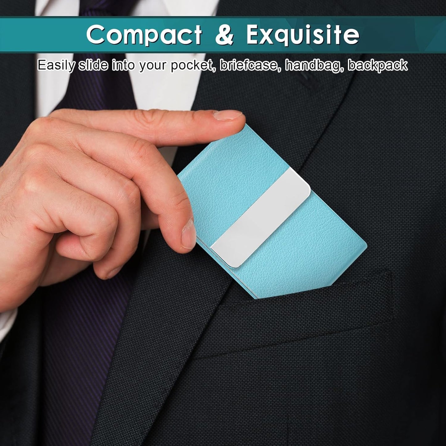 Business Card Holder, Pocket Business Card Case, Slim Card Holders for Men or Women, PU Leather Business Card Carrier Metal RFID Blocking Name Card Holder with Magnetic Clasp