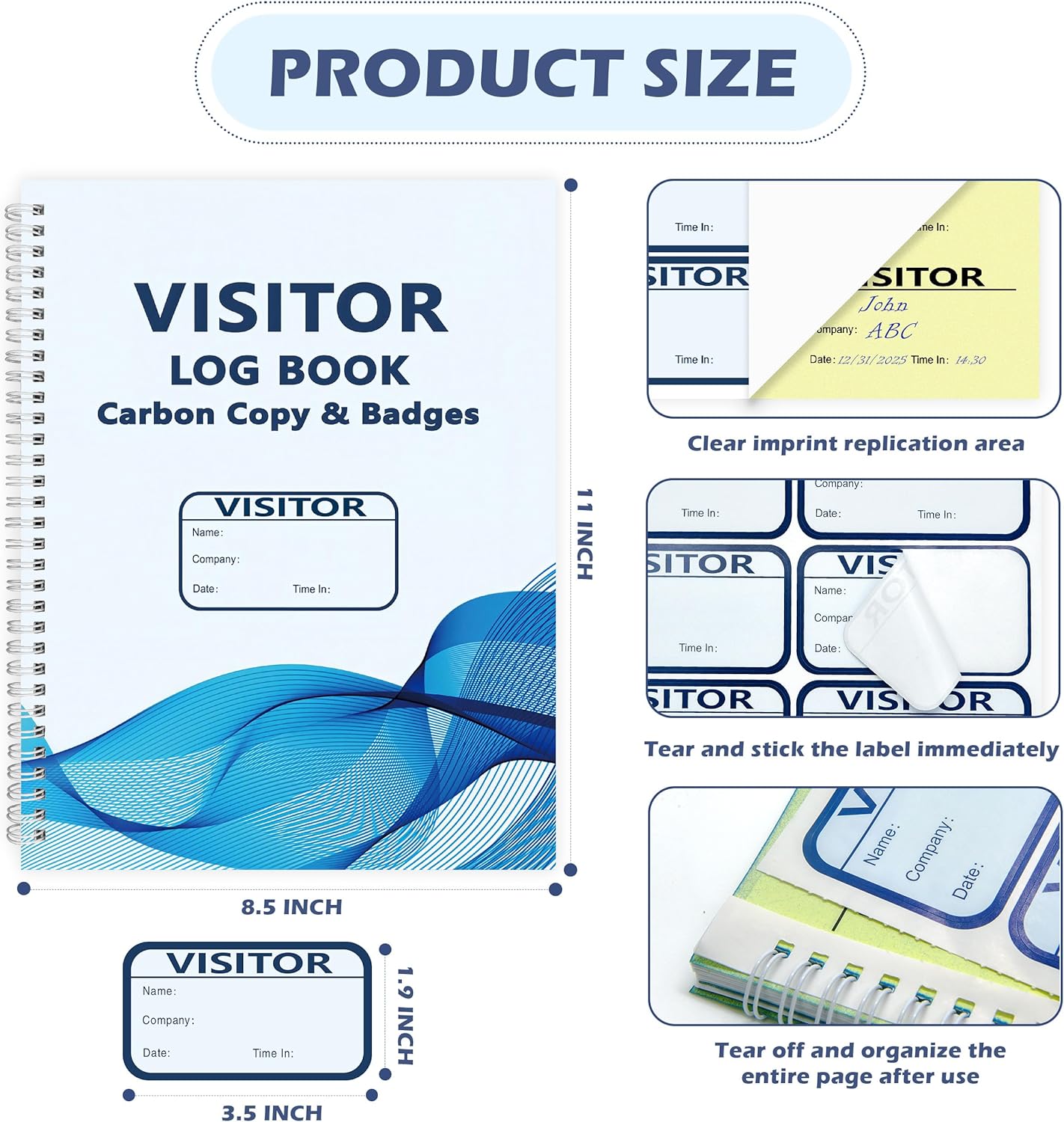 1 Pack of 150 Visitor Log Book Visitor Badges Registry Log with Carbon Copy Visitor Stickers Letter Size Extras Protecting Privacy Pages Spiral Bound Self Visitor Badges Guest Register Book(1)