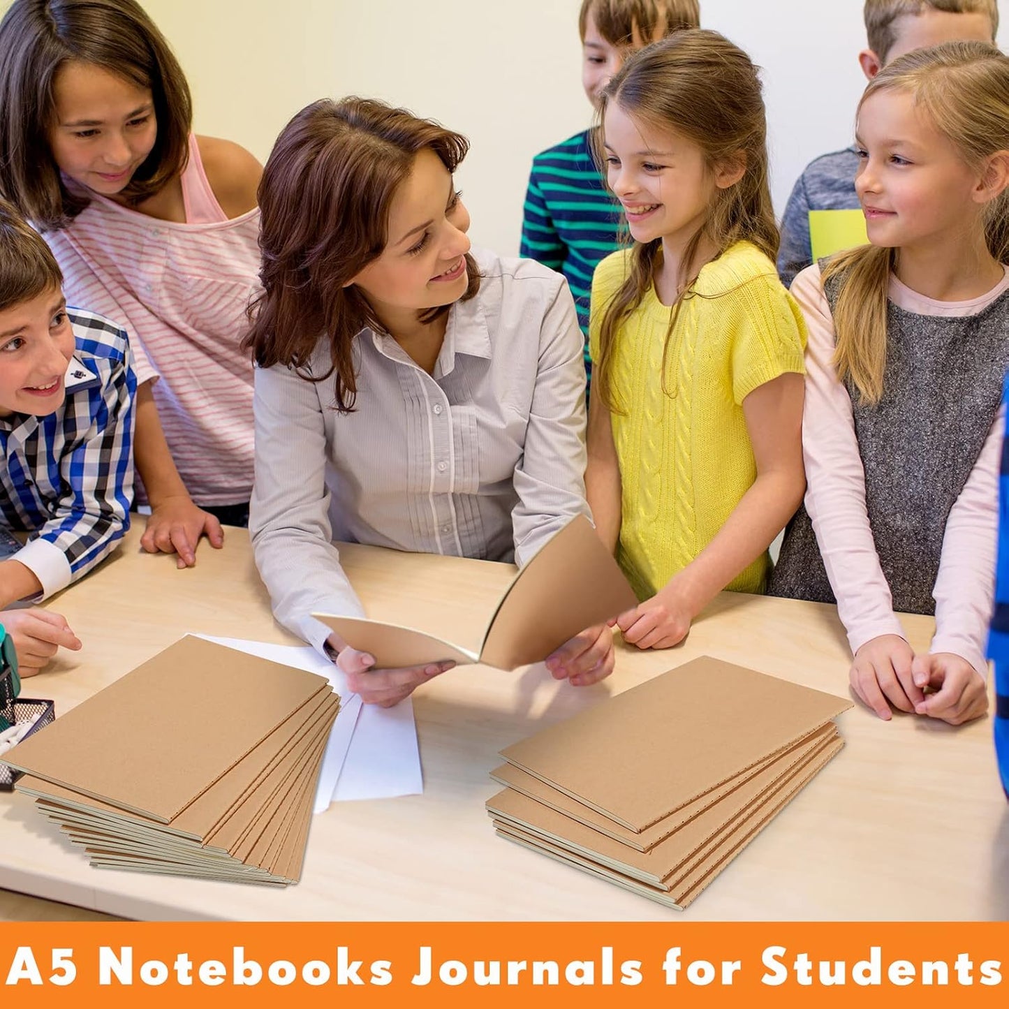 Sepamoon 200 Pack Kraft Notebook Journals 5.5 Inch x 8.3 Inch A5 Journal Softcover Notebooks Bulk for Kids Student Writing Sketch Travel Journal Office Notepad with 60 Pages 30 Sheets(Brown)