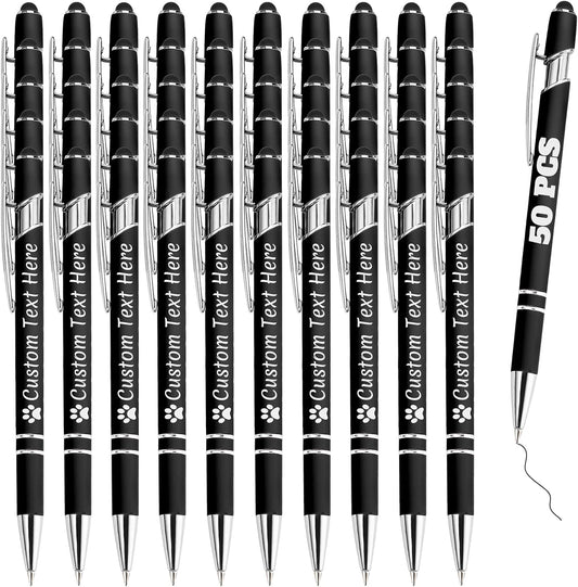 Personalized Pens Bulk 50 with Name Custom Engraving Ballpoint Pens with Stylus Tip Customized Smooth Writing Pens Personalized Gifts for Anniversary Birthday or Graduation(Black,Black Ink)