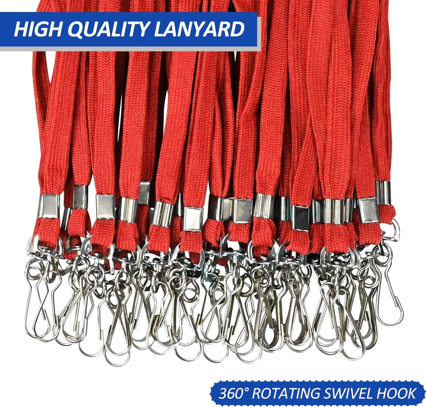 100Pcs Flat lanyards for ID Badge Durable Neck Lanyards with Swivel Hook, Comfortable Neck Straps lanyards with Badge Clip (Red)