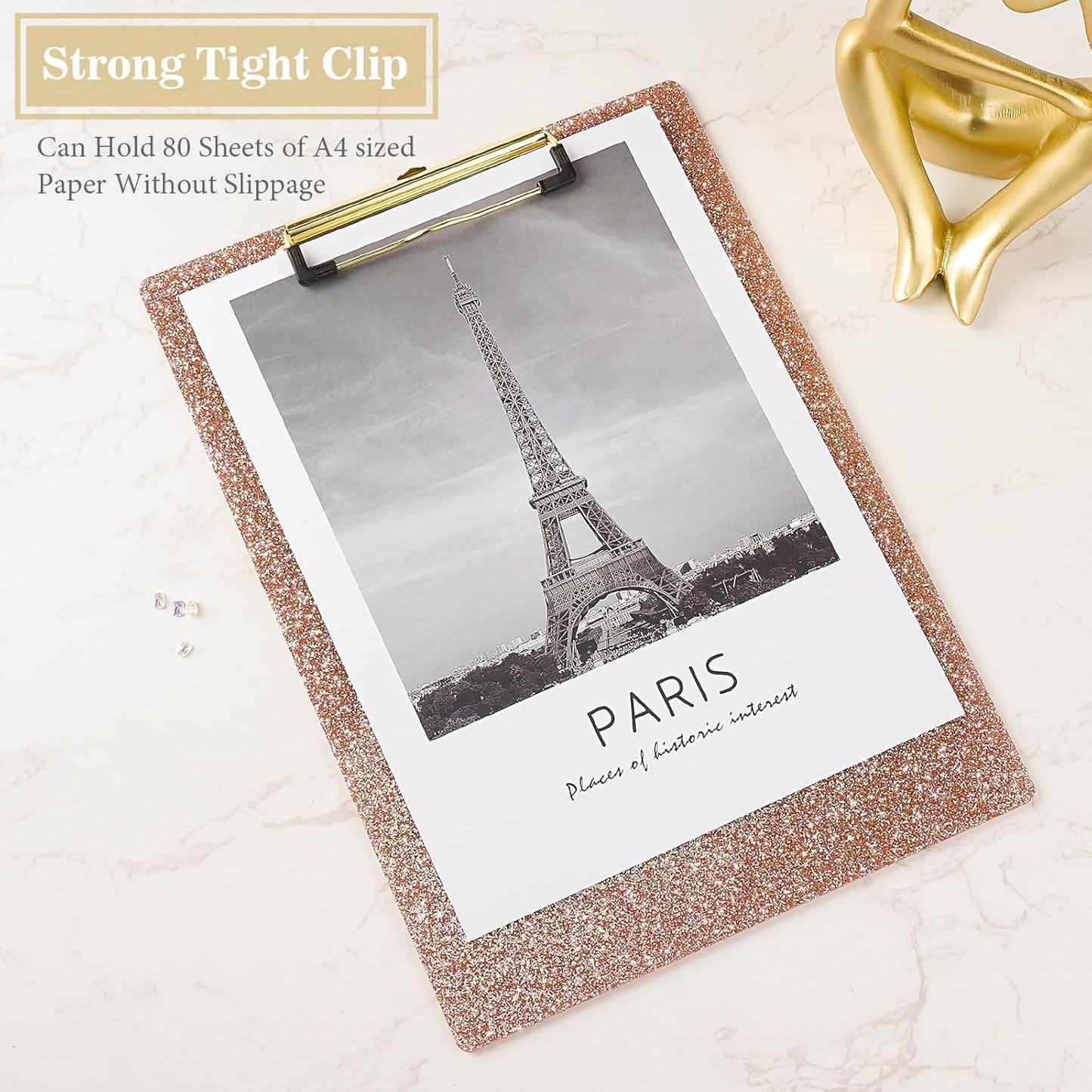 Hongri Plastic Acrylic Glitter Clipboard, 8.5x11" Stardard Letter A4 Size Clipboards for Classroom, Taecher, Women.Cute Confetti Clip Board, Office Supplies, School Supplies.