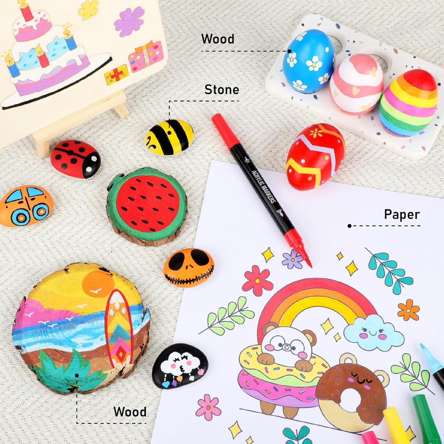 120 Colors Acrylic Paint Markers, Dual Tip Fine and Brush Tips Pens Contain 24 Metallic Color for Stone, Wood, Calligraphy, Canvas, Ceramic, Metal, Glass, Rock Painting, DIY Crafts Art Supplies Kit