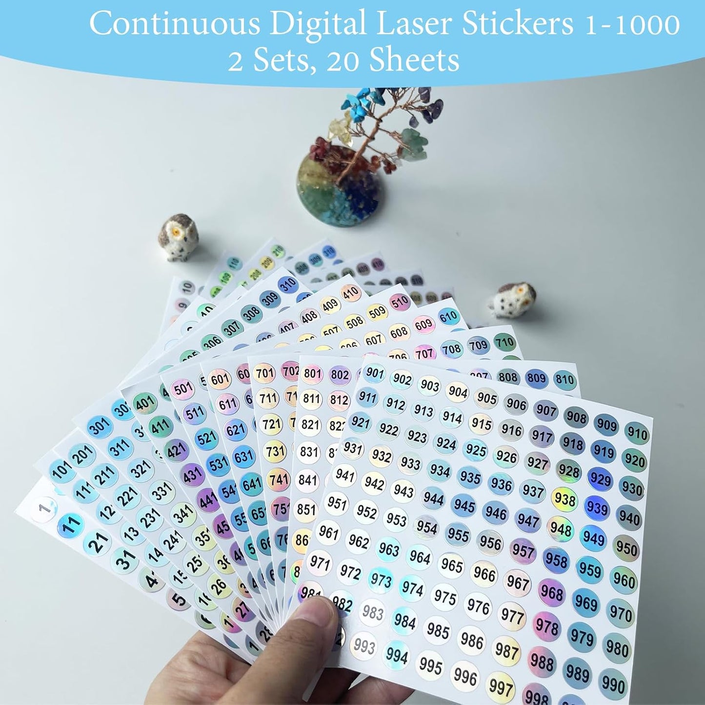20 Sheets 1 to 1000 Waterproof Reflective Laser Number Stickers,Round Self Adhesive Stickers/Inventory/Storage Organizing Sticker