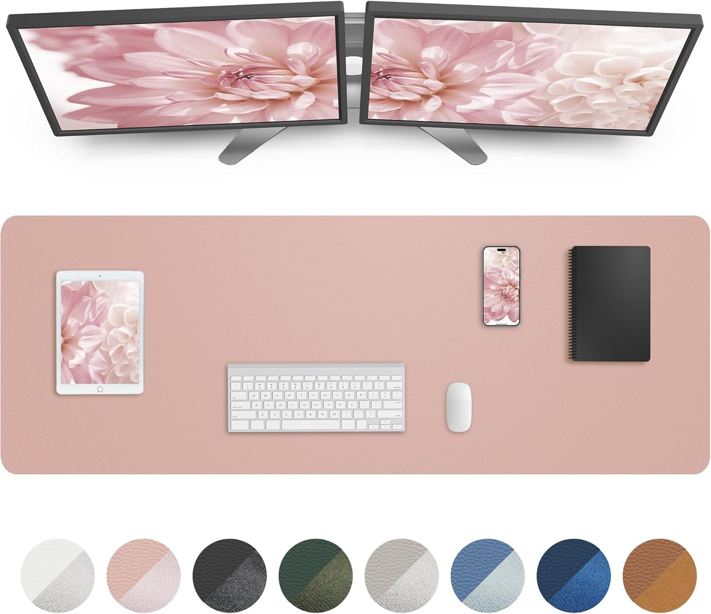 AFIING Leather Desk Pad Protector,Mouse Pad,Office Desk Mat, Non-Slip PU Leather Desk Blotter,Large Desk mat,Waterproof Keyboard mat for Office/Home/Decor (Pink,55"" x 17"")