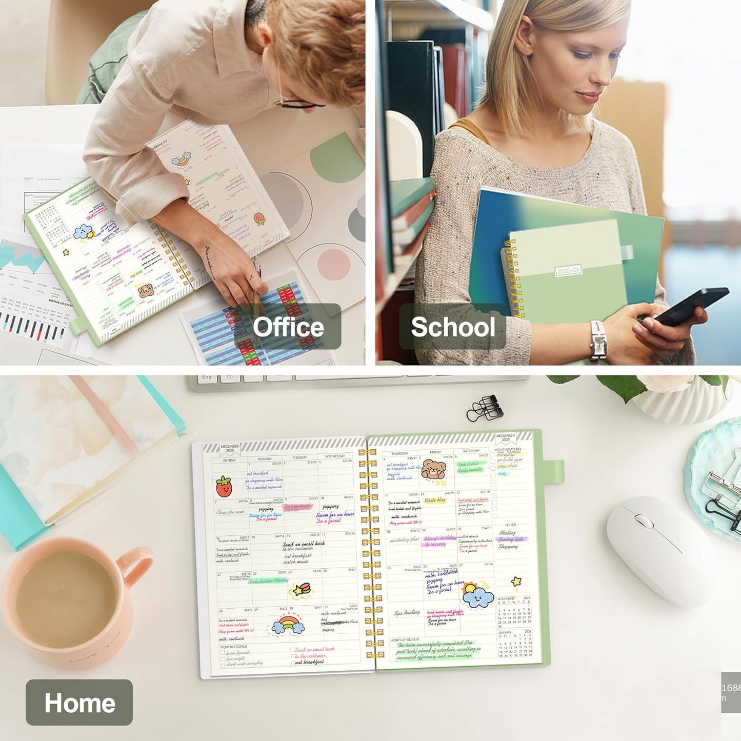 Planner 2025-2026, Academic Planners for Teacher & Student, AIMPEAK Weekly & Monthly Calendar Planner for Women, Daily Planners run from Jul.2025 - Jun.2026, Monthly Tabs, Green, 7"x10"