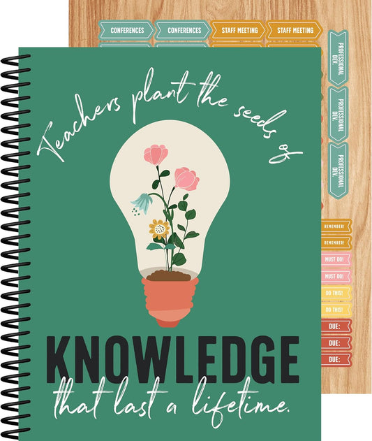 Carson Dellosa Grow Together Teacher Planner, 8" x 11" Green Spiral Bound Lesson Plan Book With Stickers, Checklist, Notes, Garden Theme School Supplies for Classroom Organization