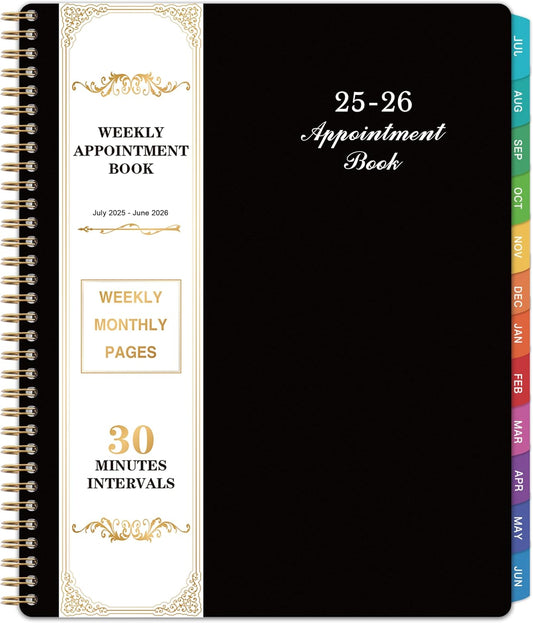 2025-2026 Weekly Appointment Book & Planner - July 2025 - June 2026, 2025-2026 Daily Hourly Planner, 9" x 11", Half Hour (30 Mins) Interval, Colorful Monthly Tabs, Lay-Flat, Inner Pocket