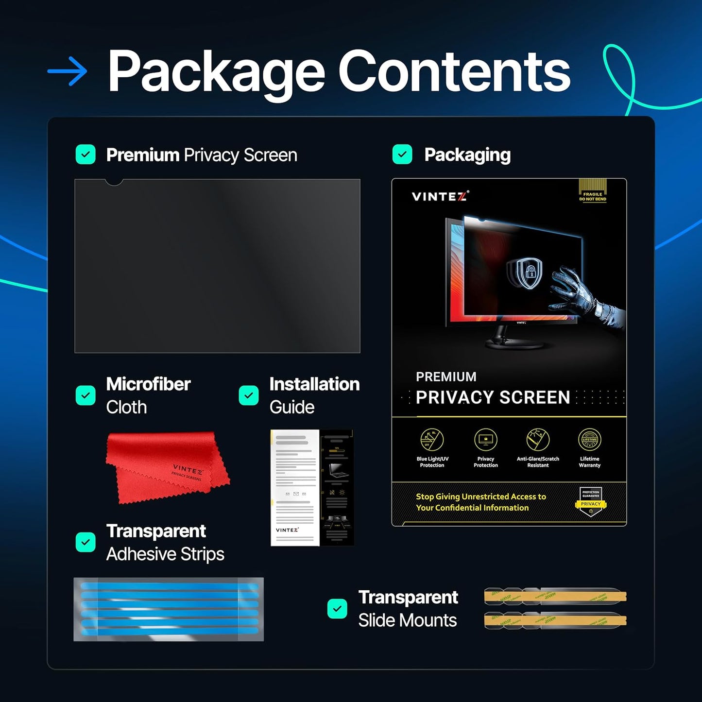 VINTEZ 30 Inch 16:10 Privacy Screen for Computer Monitor and Laptop - Anti Glare Protector Film Blue Light Filter Eye Protection - Computer Screen Privacy Shield, [1 Pack]