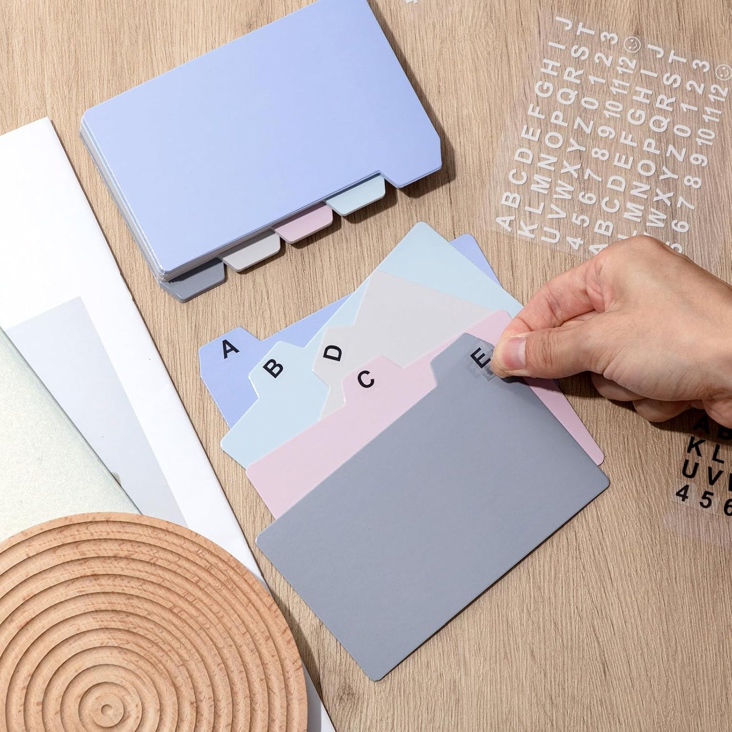 Harloon 52 Pcs Dry Erase Index Card Guide Set Include 50 Index Card Dividers 2 Number Alphabet Sticker with Tabs Photo Dividers for Office Business Back to School Supplies(3 x 5 Inch,Morandi)