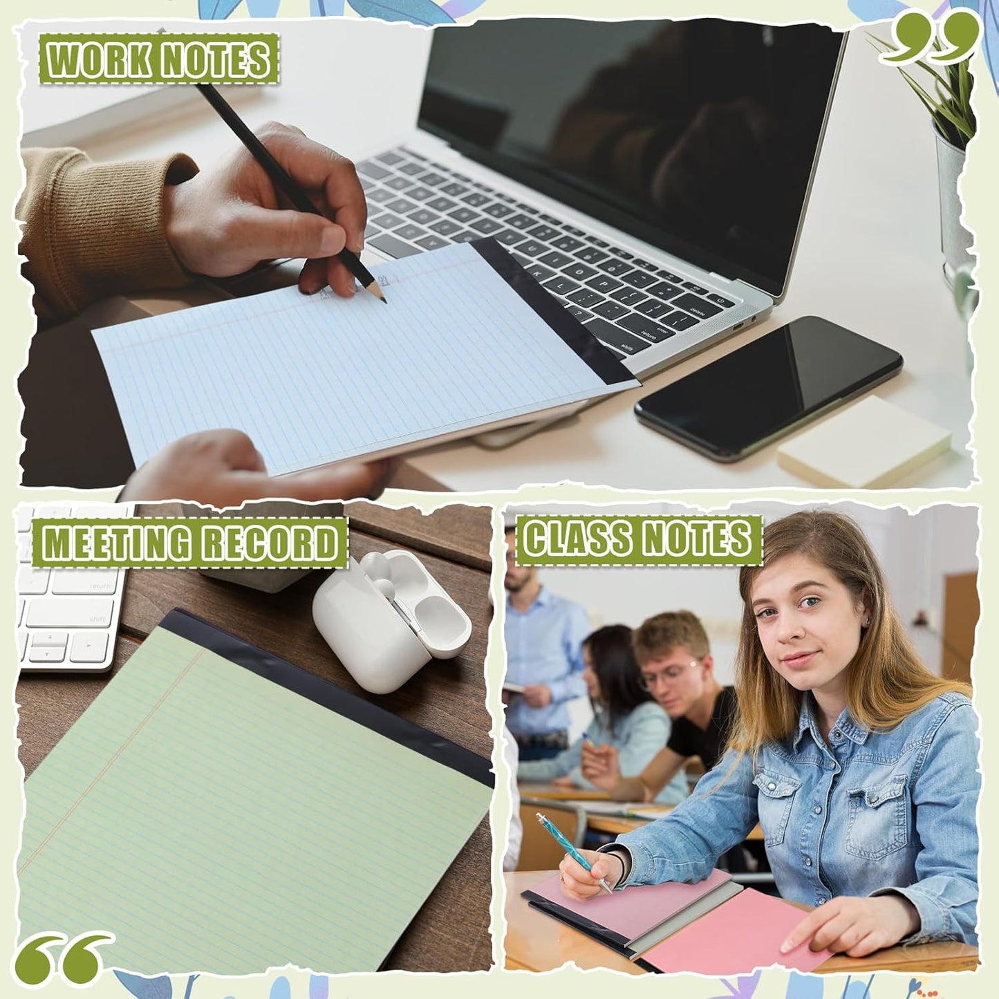 Fuutreo 8 Pcs 8.5'' x 11'' Colored Legal Pad Writing Pads Narrow Ruled 50 Sheets Per Notepad Perforated Writing Notepad Office Supplies for College Office Business (Earthy Color)