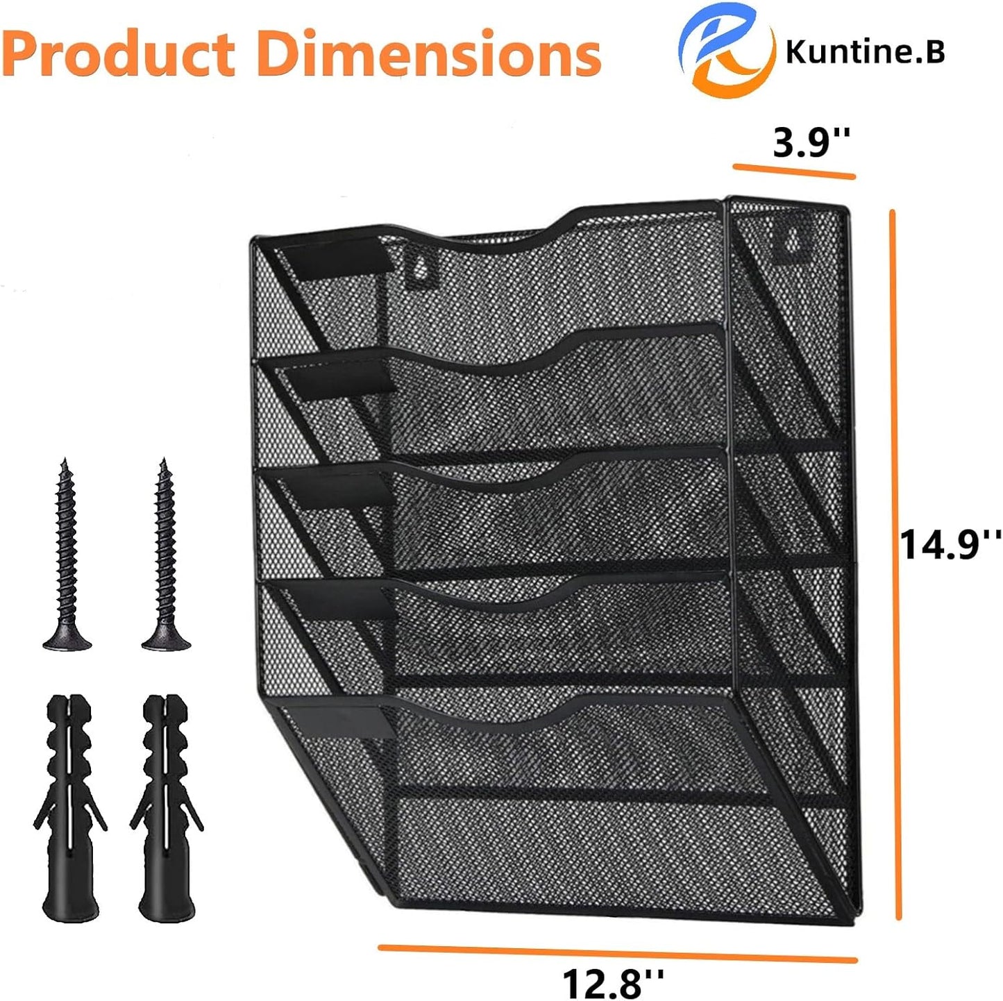 Kuntine.B Wall File Organizer Office Hanging Magazine Holder Wall File Organizer for Office Home (Black, 5 Tier)