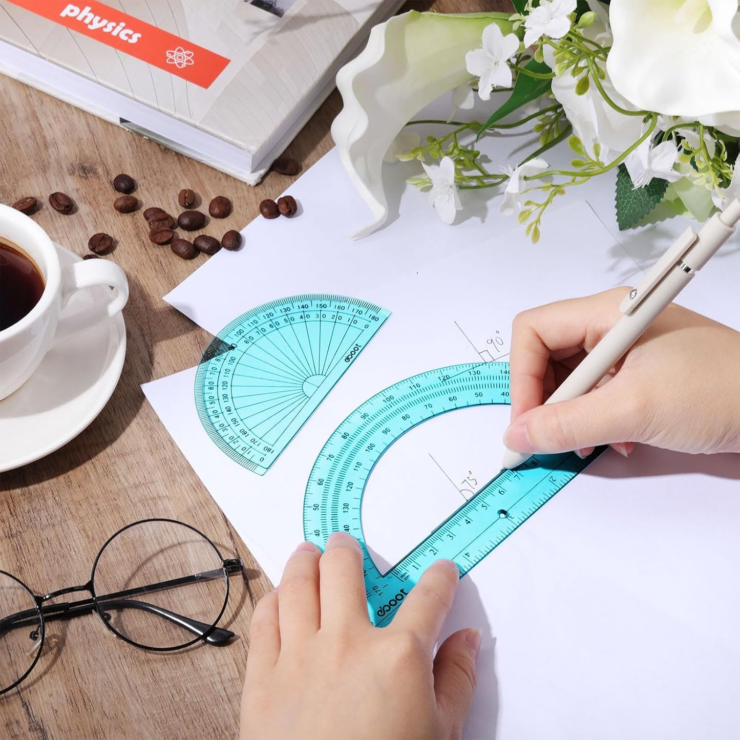 EBOOT 2 Pcs Plastic Protractor Clear 180 Degrees Transparent Protractor for Geometry, 4 Inch and 6 Inch(Blue)