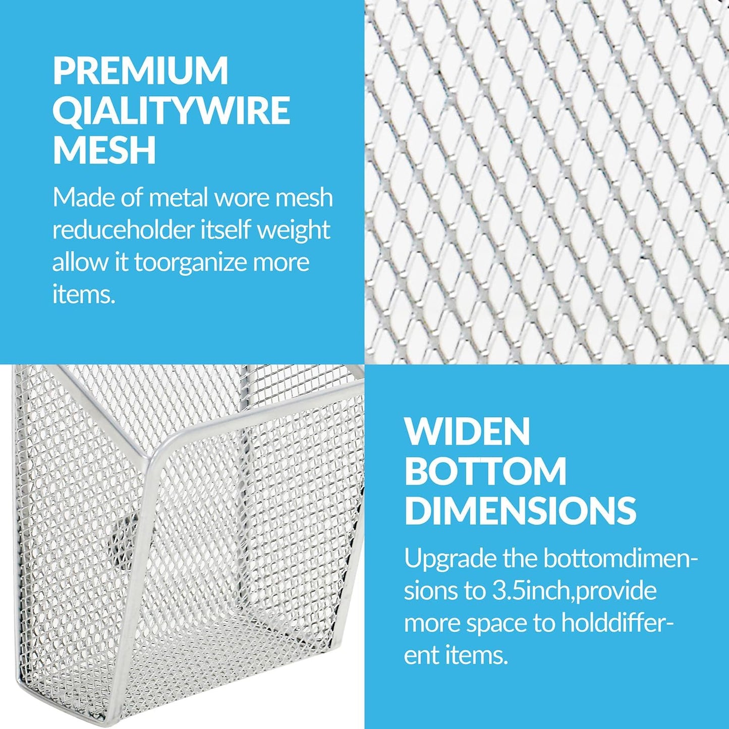 LUCYCAZ Magnetic Pen Holder - Single Magnetic Pencil Locker Holder Organizer, Silver Mesh Marker Holder Pen Basket for Whiteboard, Refrigerator and Locker