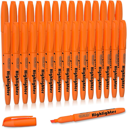 Shuttle Art Highlighters, 30 Pack Highlighters Bright Colors, Orange Colors Chisel Tip Dry-Quickly Non-Toxic Highlighter markers for Adults Kids Highlighting in the Home School Office