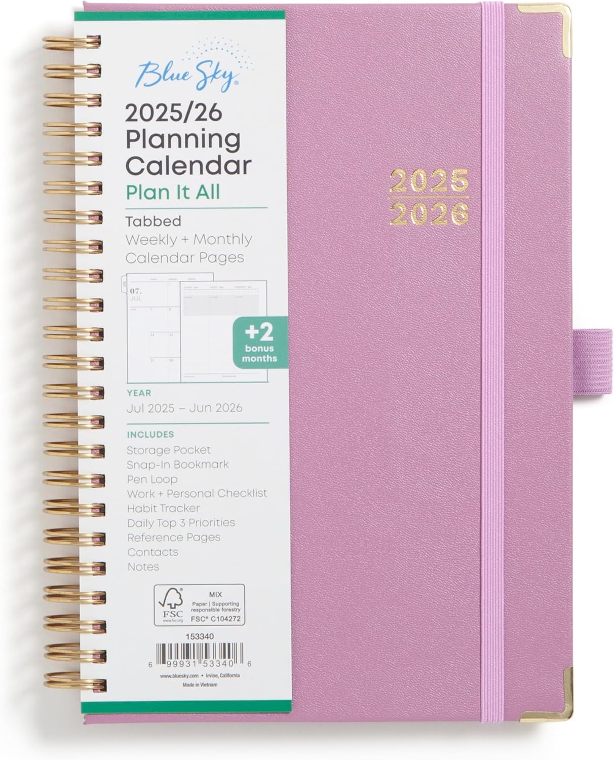 Blue Sky 2025-2026 Weekly and Monthly Academic Year Planner Calendar, July 2025 - June 2026, 5" x 8", Faux Leather Cover, Wirebound, Storage Pocket, Laminated Tabs, Imperial Rose