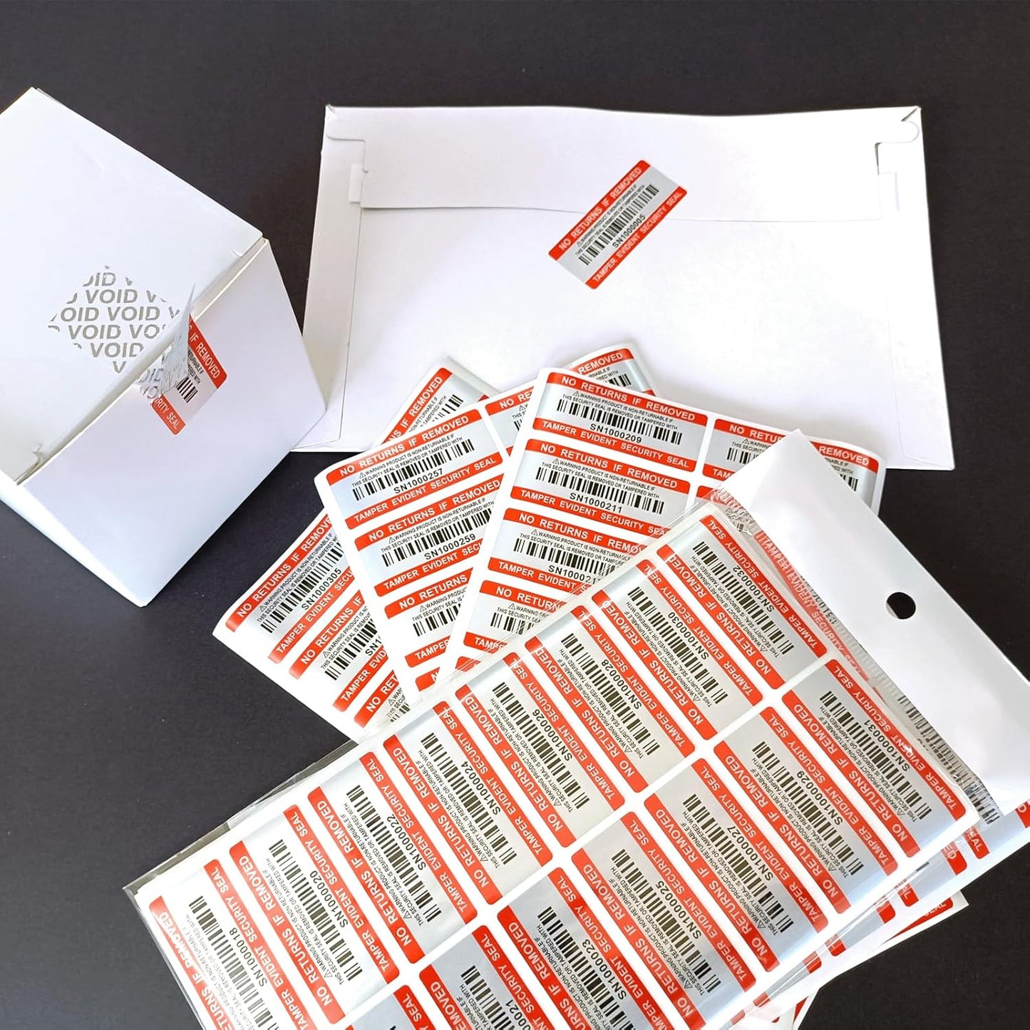 110pcs Tamper Proof Barcode Stickers,Security Label, Warranty Void Sticker with Individual Serial Number,Sealing Label for Package(2x0.8 inches)