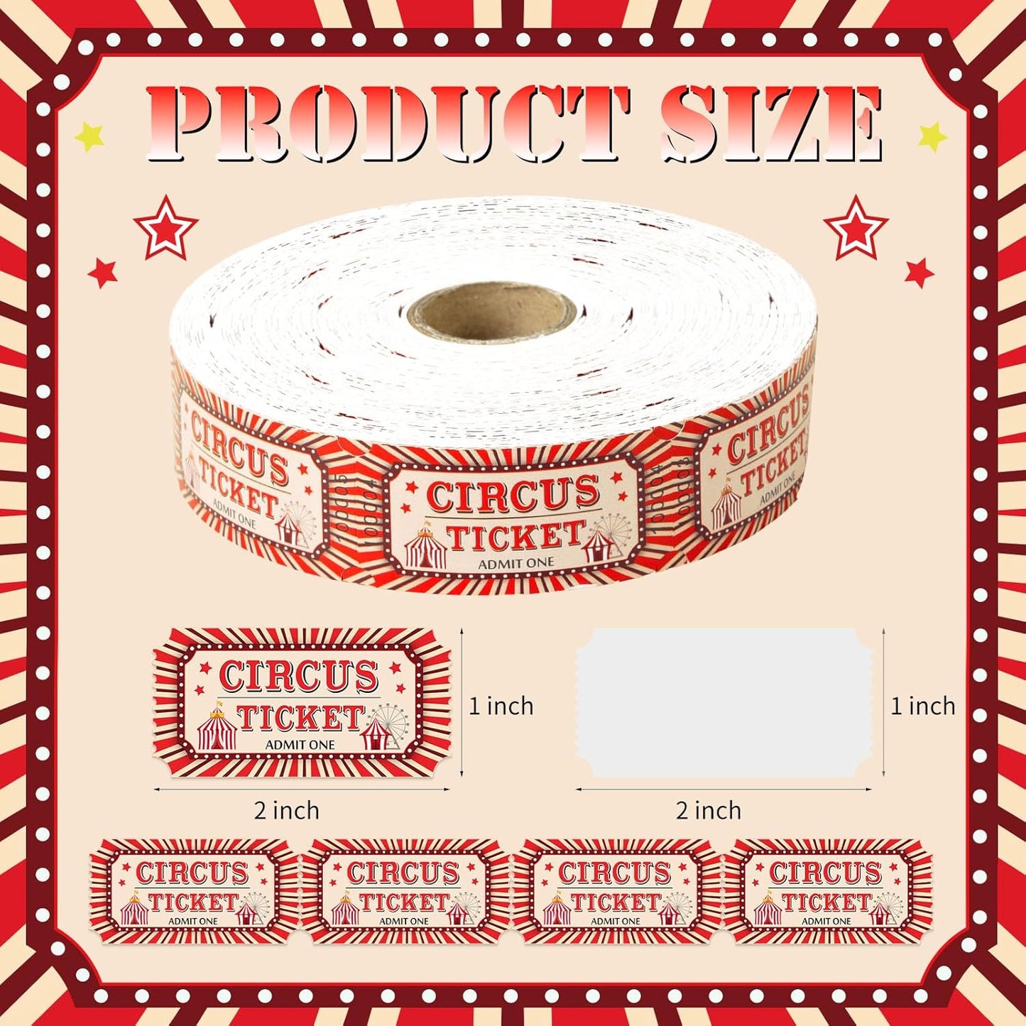 1000 Pcs Circus Raffle Tickets Roll Carnival Tickets Carnival Theme Party Decorations Party Ticket for Events Carnival Favors Supplies