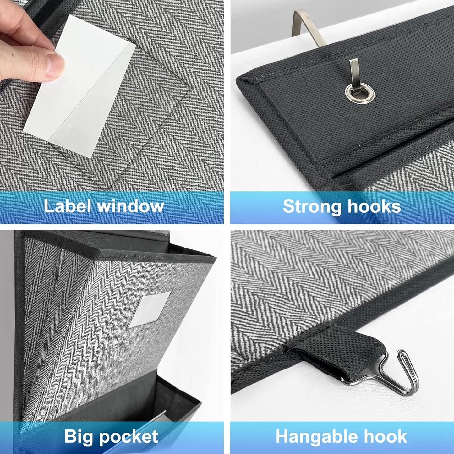 Over the Door File Organizer, Hanging File Folders, Wall Organizers and Storage for Mail, Magazine, Notebooks, Planners, Office, Classroom, 5 Extra Large Pockets, 50.39” Tall (Grey with Herringbone)