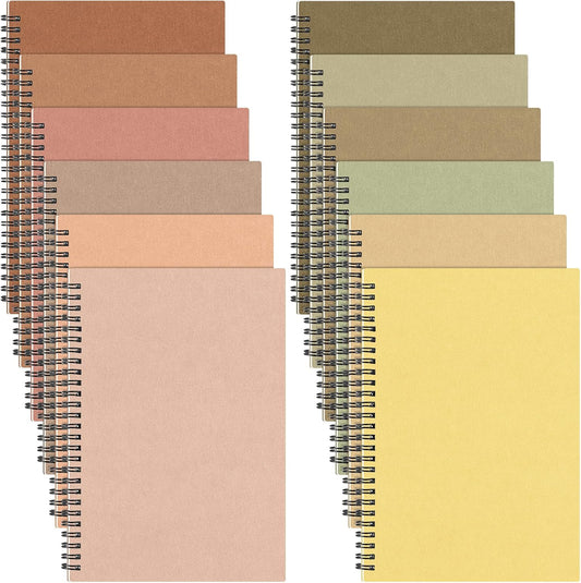 Fuutreo 12 Pcs Spiral Notebook for Work A5 8.3 x 5.7 Inch College Ruled Spiral Journal Notebook Kraft Cover Notebook Ruled Paper, 12 Color, 60 Sheets, 120 Pages for Office School (Vibrant Color)