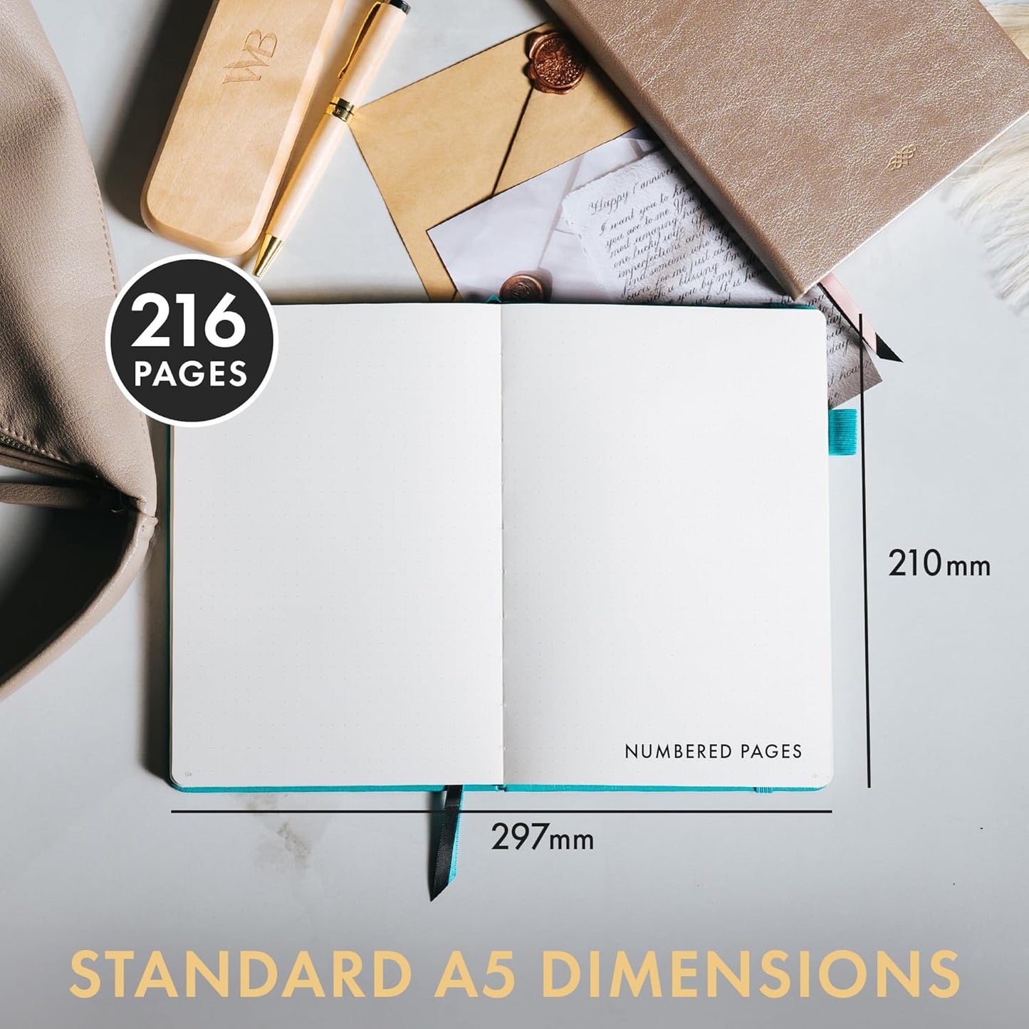 Wordsworth & Black A5 Bullet Dotted Journal 216 Dotted Pages, Hardcover Grid Dot Leather, 120 GSM Paper,Journaling Notebook for Work & Sketching,Journals for Women,Men-Gifts Box Included Turquoise