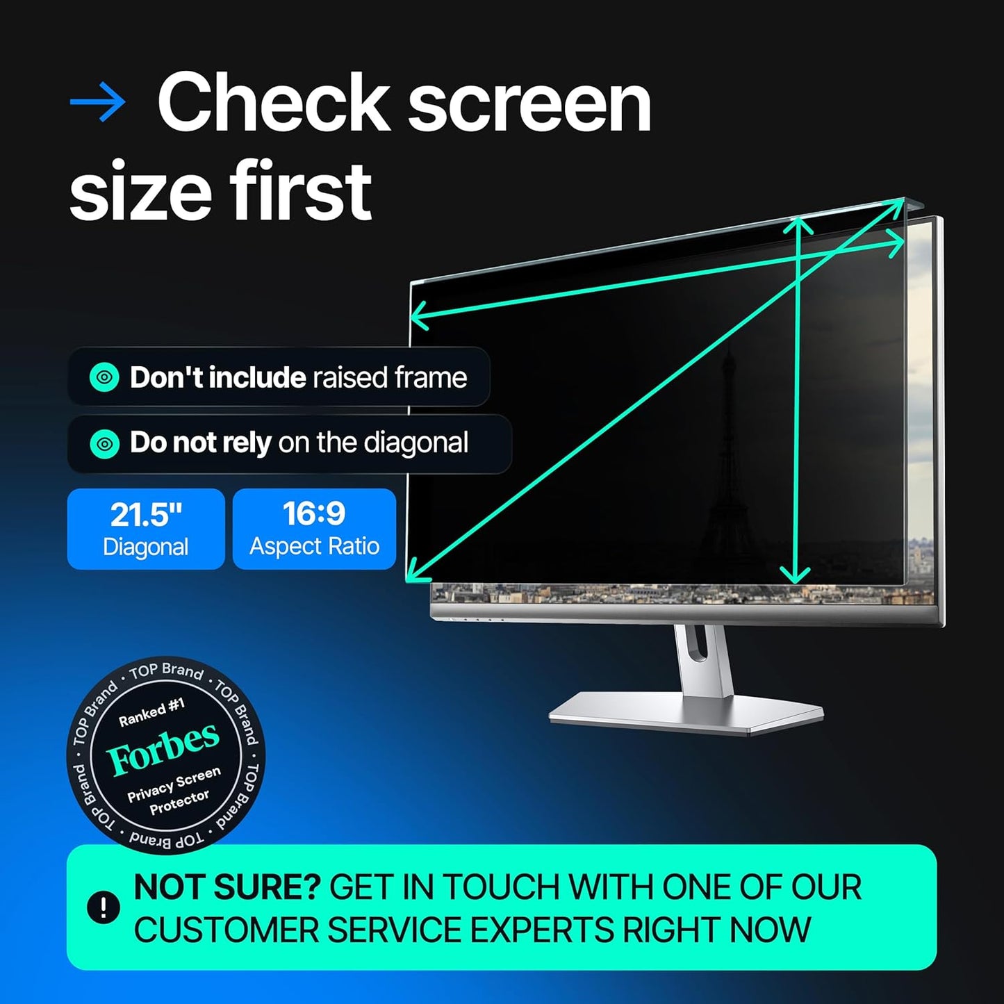 Acrylic 21.5 Inch Computer Privacy Screen Filter for Widescreen Computer Monitors - 19.3" x 11.3" (491 x 288mm) - Monitor Frame Hanging Type