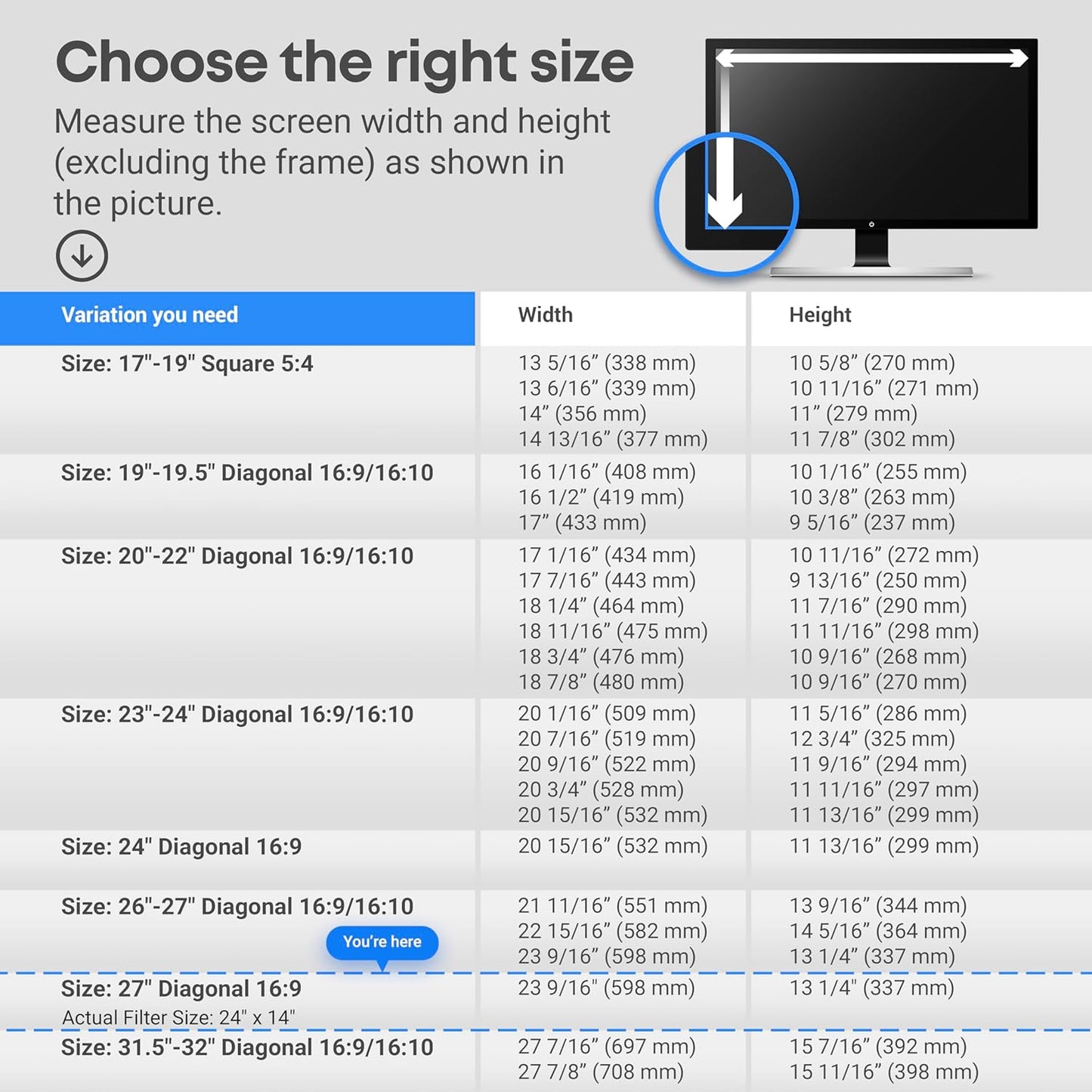 VINTEZ Blue Light Screen Protector for 27 Inch Computer Monitor and Laptop – Anti-UV Blue Light Blocking Film for Desktop PC, Eye Protection Filter, 24" x 14", 1 Pack