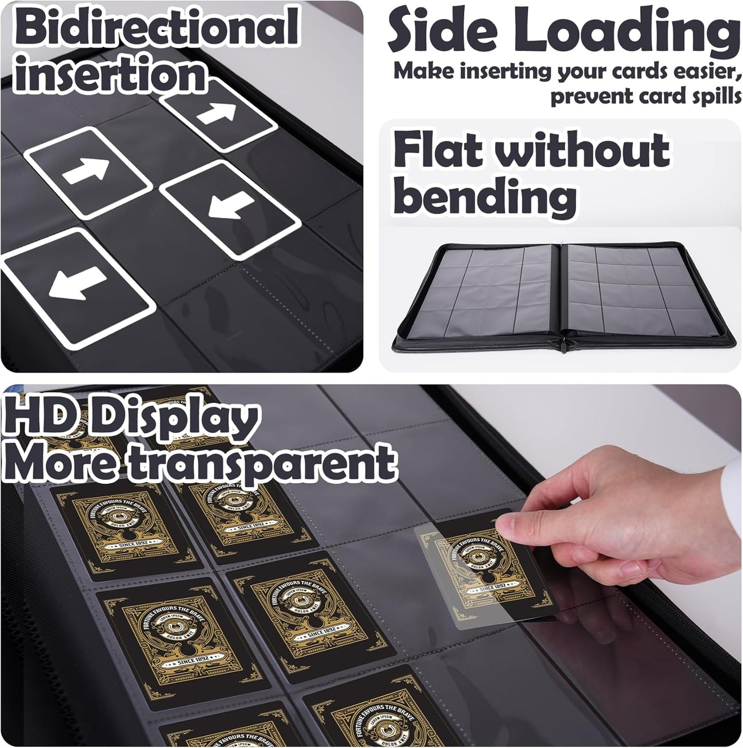 1000+ Pockets Trading Card Binder, 16 Pockets Trading Card Binder Ringless Side Loading Trading Card Album Folder for TCG,MTG,Sports Cards (Black)