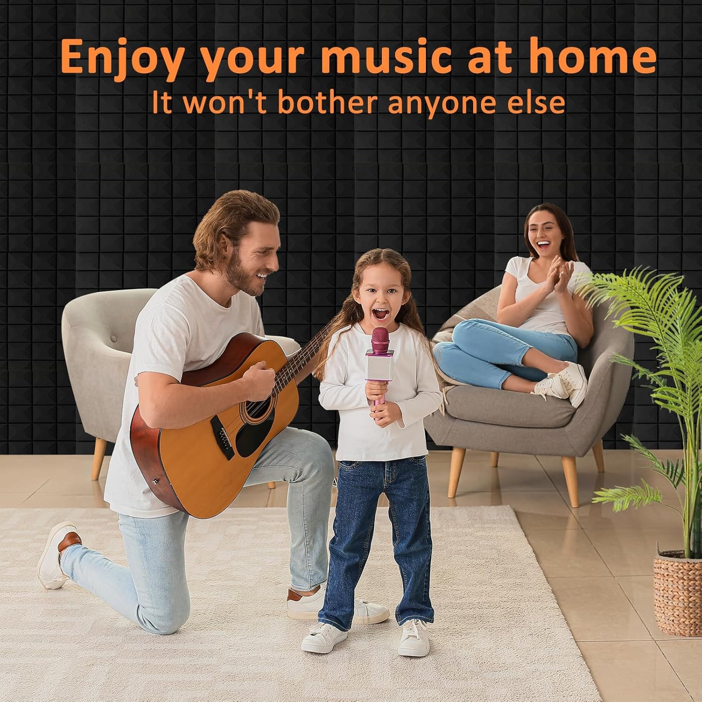 2 Pack Acoustic Panels 48"x24"x2" Sound Proof Foam Panels, High Density and Fire Resistant Sound Panels, Studio Foam for Wall and Ceiling - Home Studio, Office (2 Pack Black, 48X24X2 Inch)