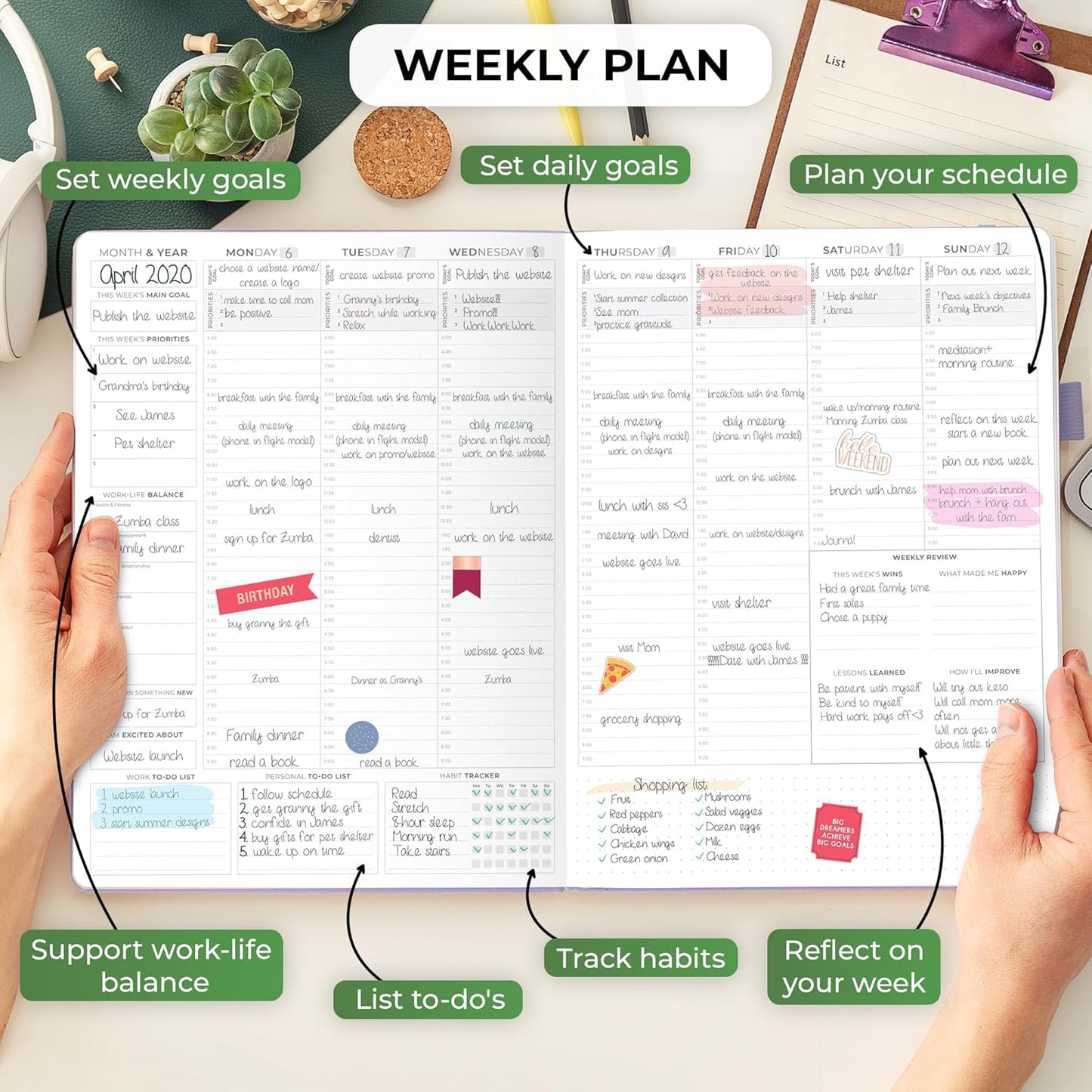 Clever Fox Planner PRO Schedule – Undated Weekly & Monthly Life Planner with Time Slots, Appointment Book & Daily Organizer, A4 (Lavender)