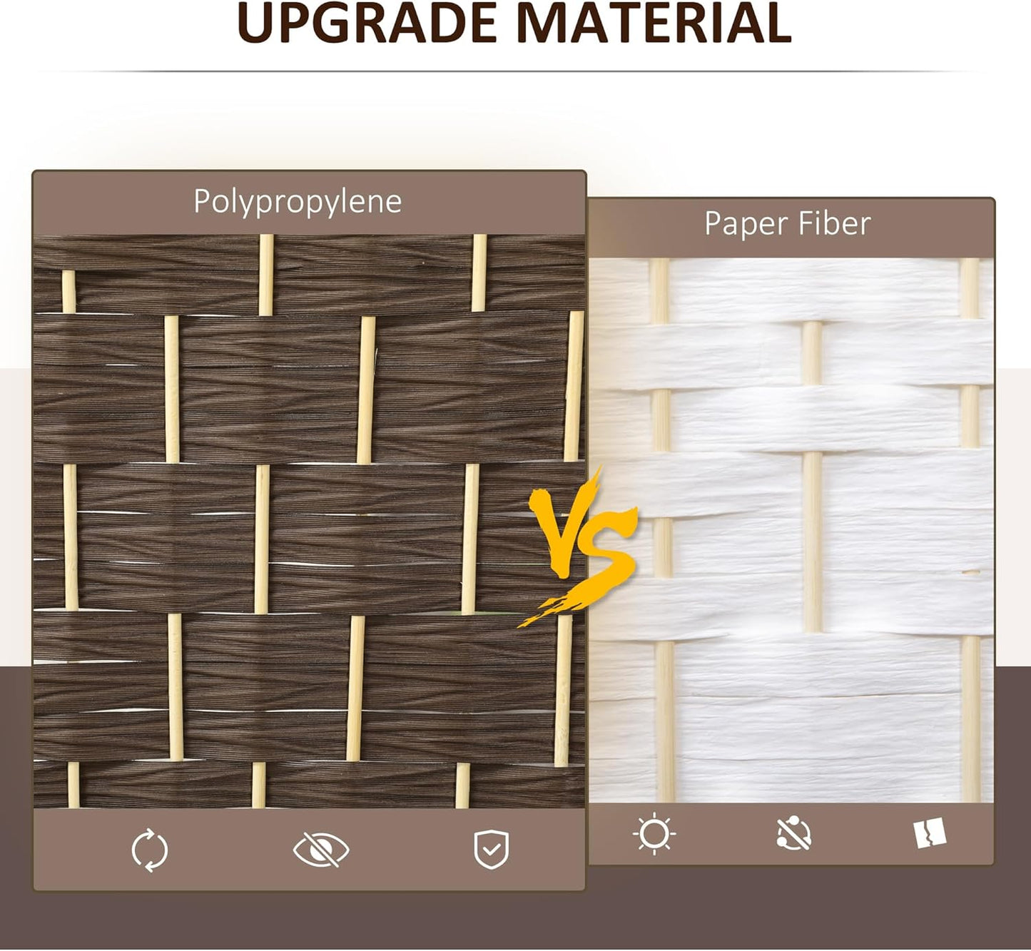 HOMCOM 6 Panel Room Divider, 6' Tall Folding Privacy Screen, Hand-Woven Freestanding Wall Partition for Home Office, Bedroom, Brown