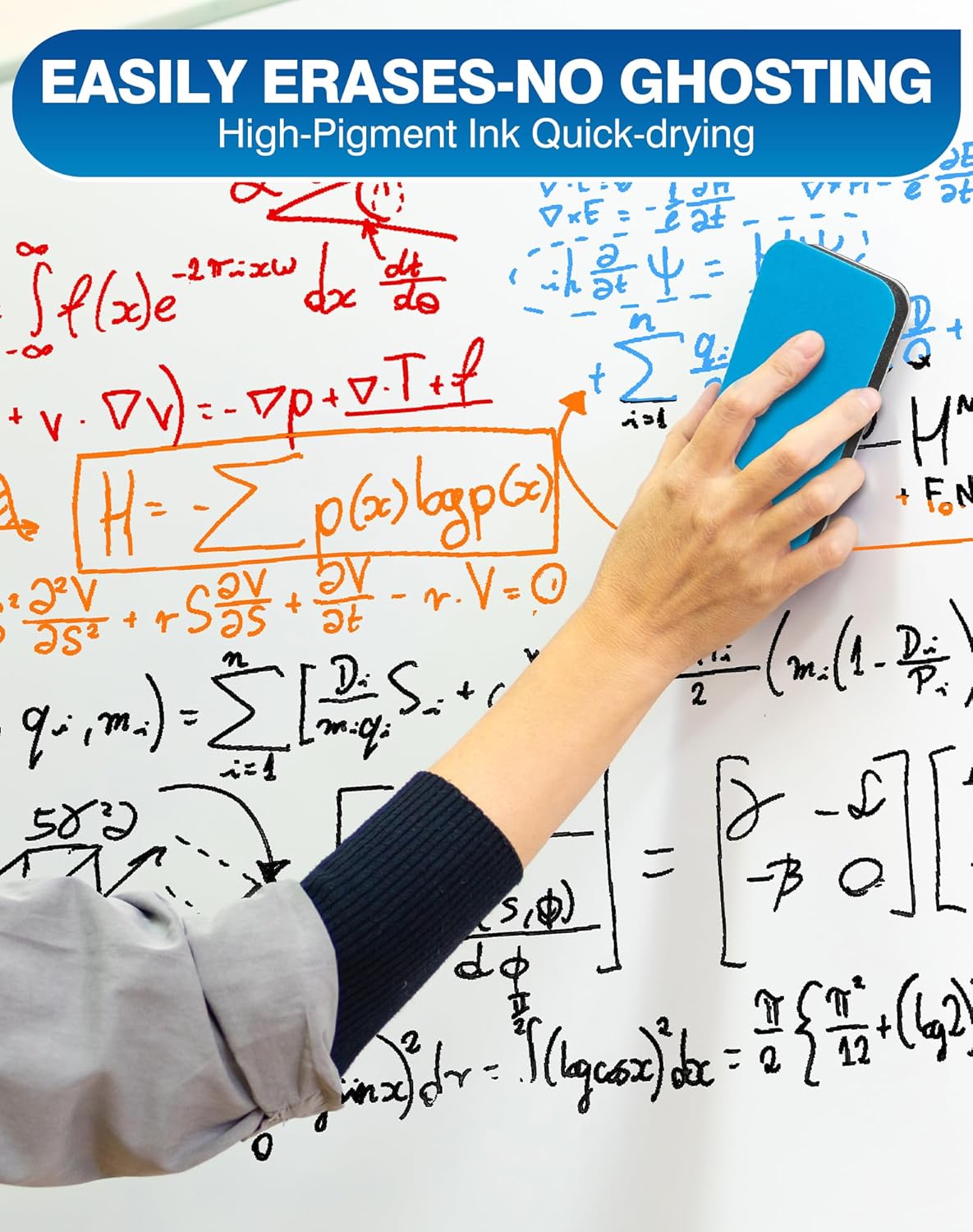 SFAIH Dry Erase Markers Chisel Tip with Magnetic Whiteboard Eraser, 48 Bulk Pack Black White Board Markers for Teachers & Students, Versatile Lines, 1s Quickly Dry, Perfect for Classroom and Office