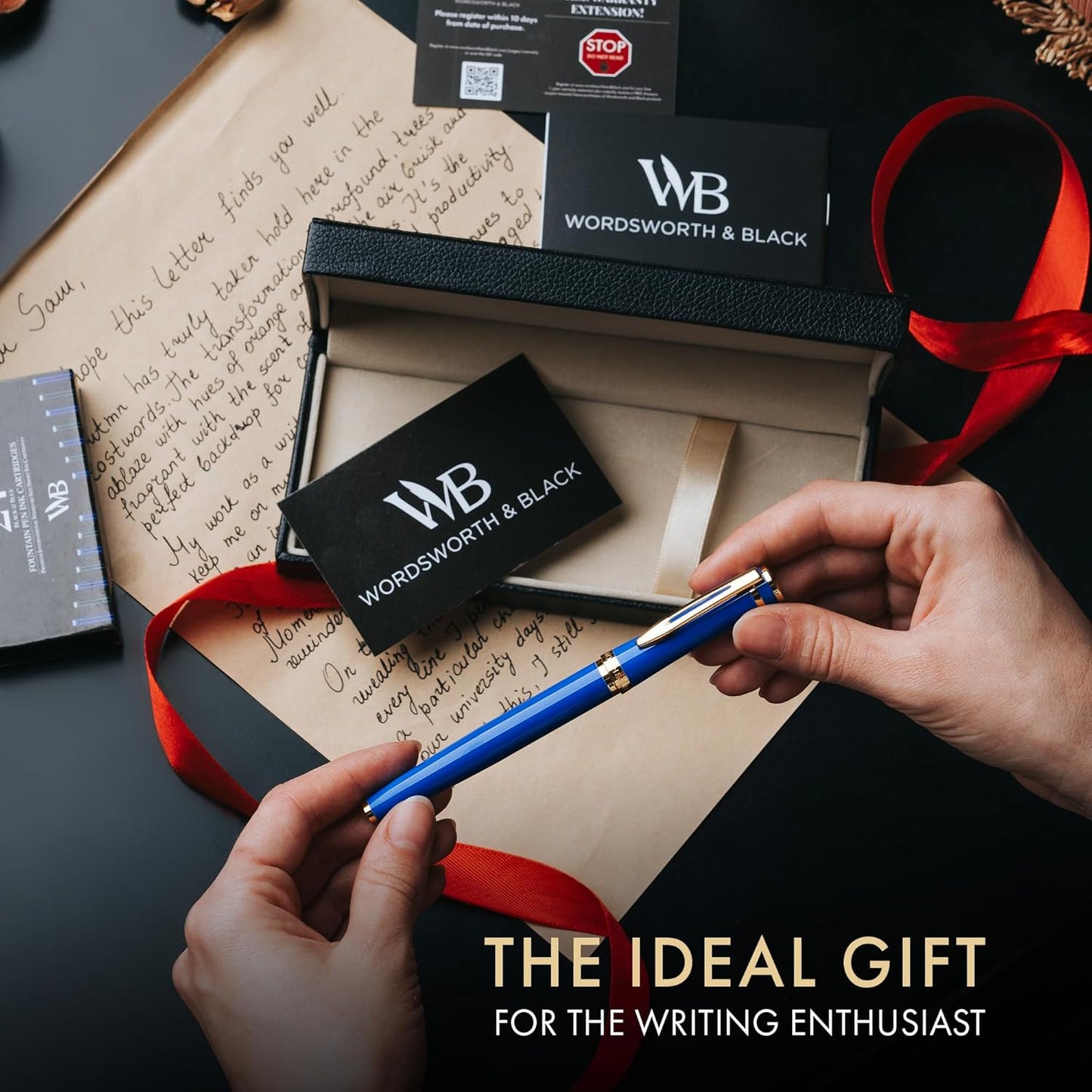 Wordsworth & Black Fountain Pen Set, Bent Nib, Includes 24 Pack Ink Cartridges, Ink Refill Converter & Gift Box, Calligraphy, [Imperial Blue], Perfect for Men & Women