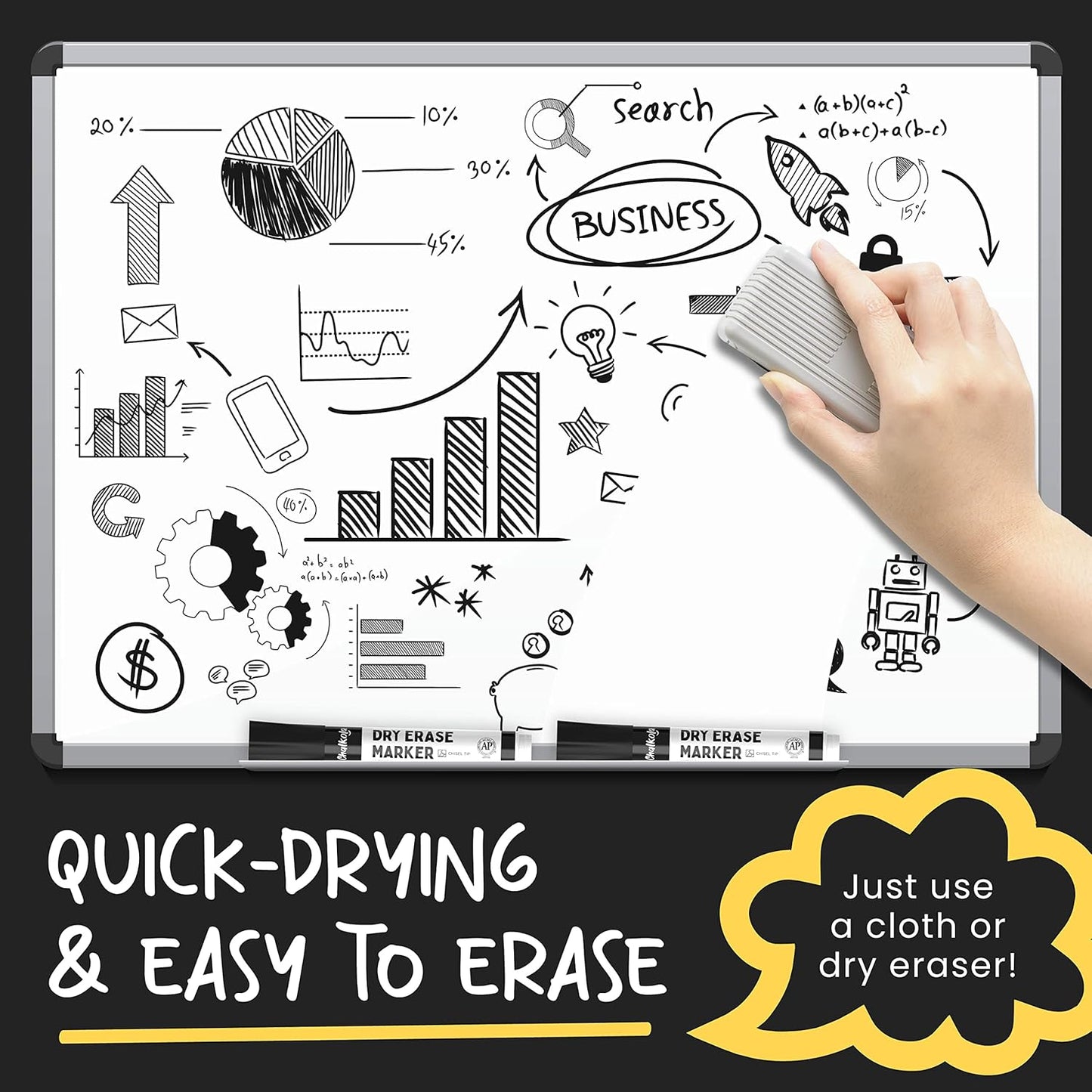 Chalkola Black Dry Erase Markers Fine Tip Bulk Pack of 60, Black Fine Point White Board Markers Dry Erase Pens - Low Odor Whiteboard Pens for Kids, Home, Office, Back to School Supplies