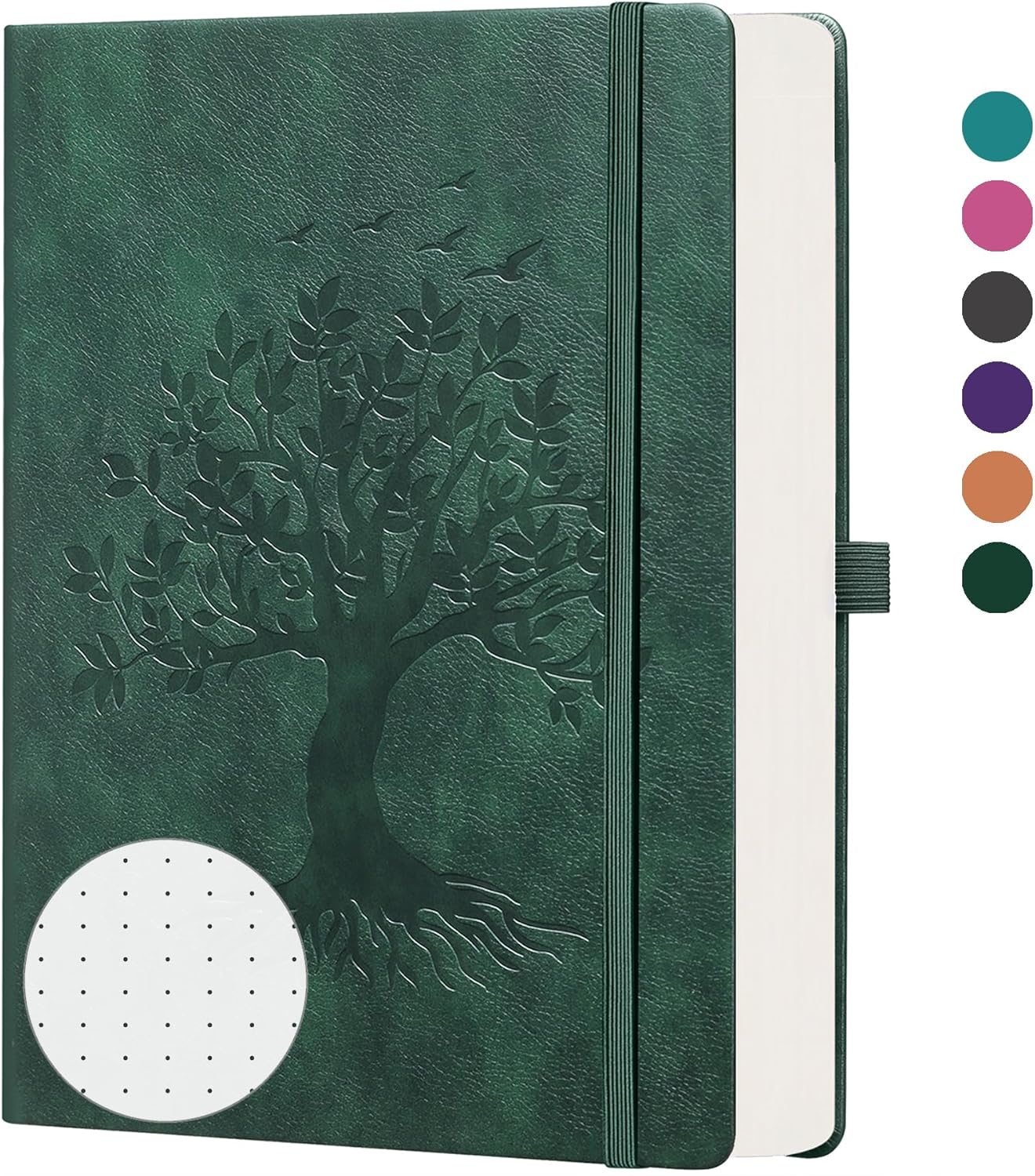 ZXHQ A5 Bullet Dotted Journal Notebook - 150 gsm Thick Paper, 256 Pages, Dot Grid Hardcover, Tree of Life Design, Fine Inner Pocket - 5.9" × 8.5" Dark Green