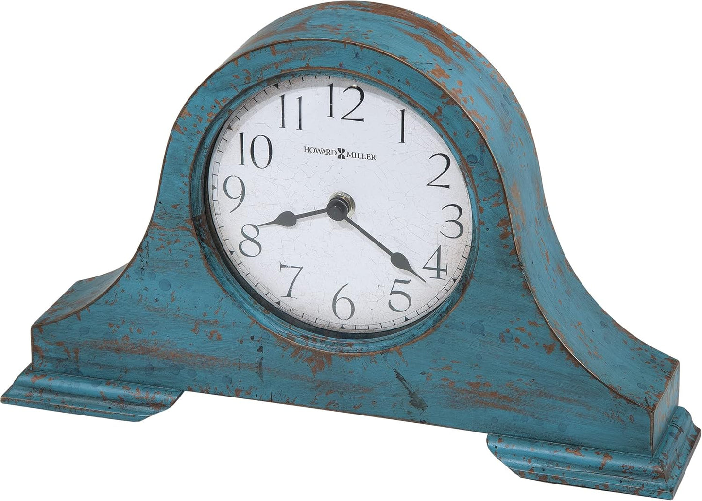 Howard Miller Tamson Mantel Clock, Blue Finish Vintage Wooden Design Round Top Molding, White Analog Dial Quartz Movement Perfect for Home Decor, Office & Living Room, Battery Operated