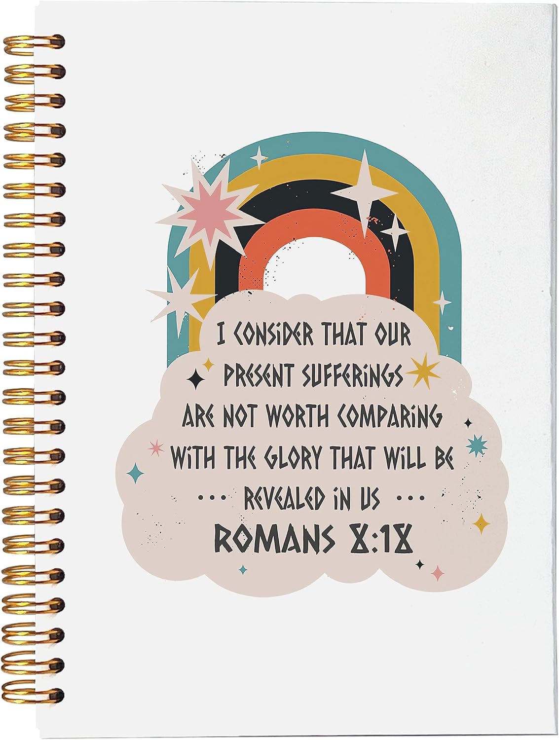 VNWEK Bible Scripture Romans 8:18 Our Present Sufferings Are Not Worth Comparing Spiral Notebook Journal 5.5 x 8.3 inches,Christian Lined Hardcover Spiral Notebook,Christian Gifts for Women Girls