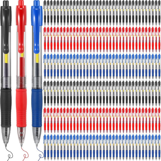 Jetec 500 Pcs Premium Gel Roller Pens Bulk, Fine Point 0.7 mm, Retractable Gel Ink Roller Ball Pens for Writing Journaling Taking Notes Office (Black,Blue,Red)